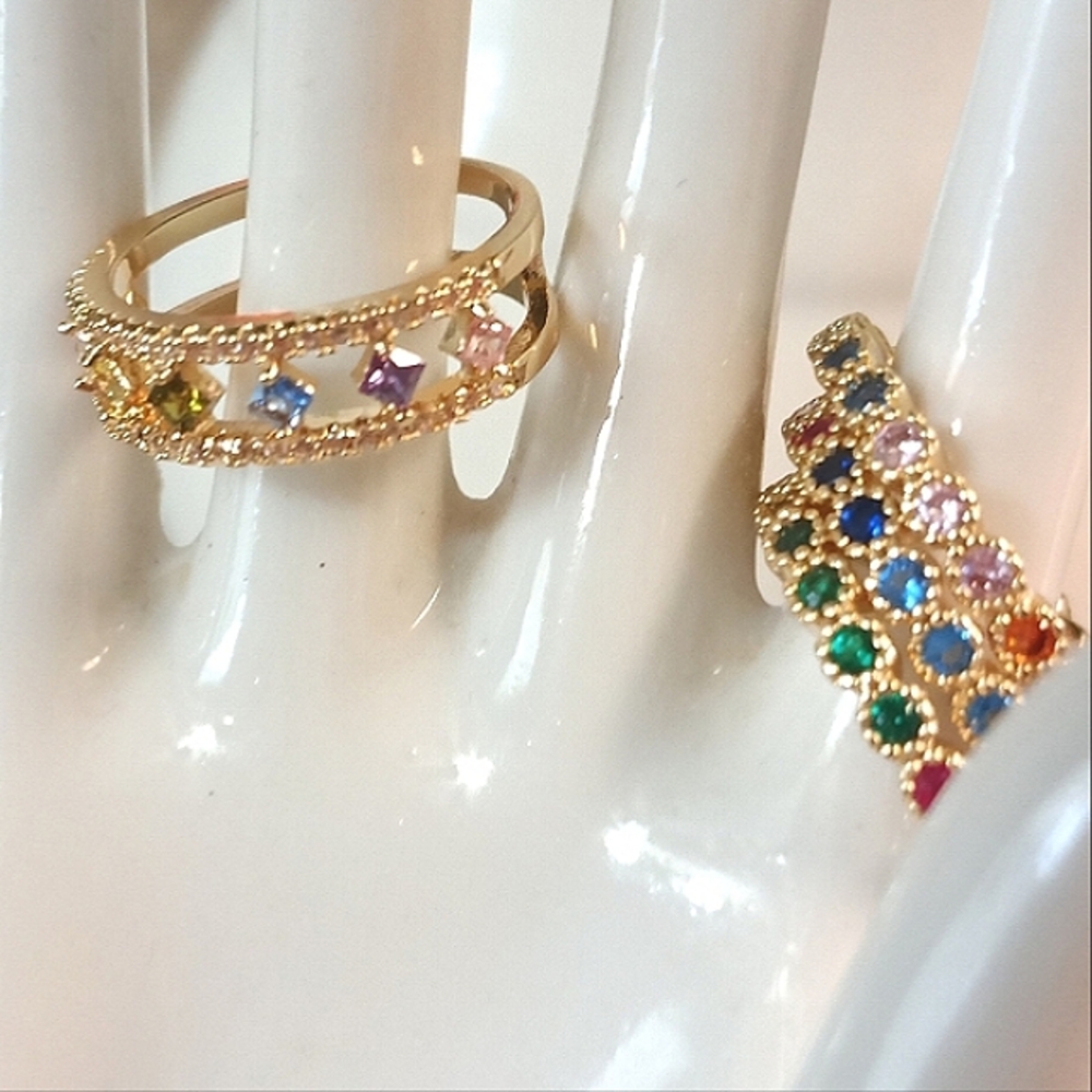 🌈New Rainbow CZ Ring & (2) Matching Rainbow CZ Bands (6)🌈 - Picture 2 of 14